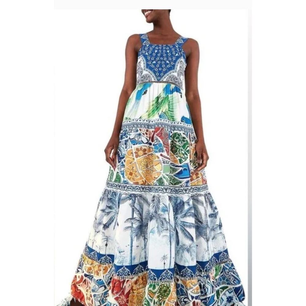 Farm Rio NWT Valeria Tiered Tropical Floral Maxi Dress S